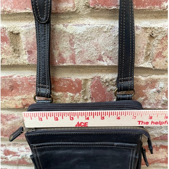 Vintage Fossil Black Leather Crossbody Messenger Bag Brass Hardware - Picture 5 of 10